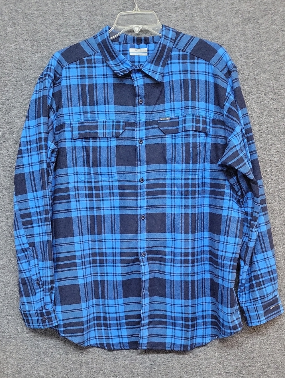 Columbia Men's Long Sleeve Dress Shirt Sz. 2X/2TF Blue Black Plaid Omni-Wick